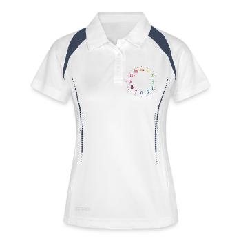 Zifferblatt mit bunten Ziffern ohne Uhrzeiger - Frauen Polo atmungsaktiv - Weiß/Navy - Vorne