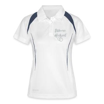 Silberne Hochzeit Eheringe silber 25 Hochzeitstag - Frauen Polo atmungsaktiv - Weiß/Navy - Vorne