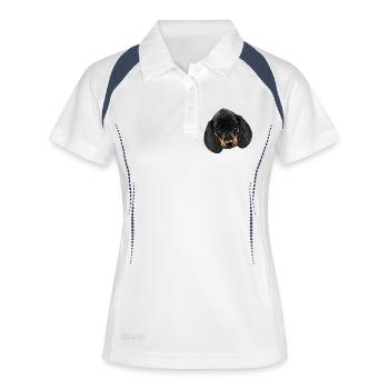 Hunde mädchen, Dackel welpe Kopf, süße Tierbabys - Frauen Polo atmungsaktiv - Weiß/Navy - Vorne