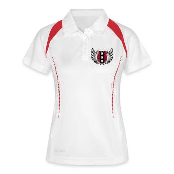 Karmesinroter Schild mit Winged X Emblem - Frauen Polo atmungsaktiv - Weiß/Navy - Vorne