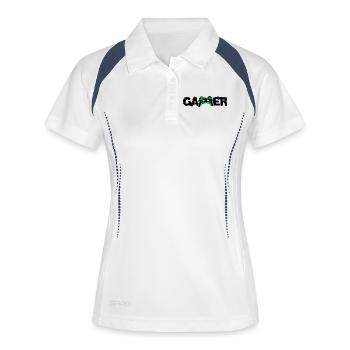 Gamer Games Zocker Controller Spielkonsole Spieler - Frauen Polo atmungsaktiv - Weiß/Navy - Vorne
