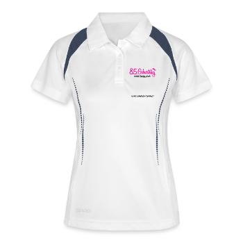 85 Geburtstag Gästebuch Gästeliste - Frauen Polo atmungsaktiv - Weiß/Navy - Vorne
