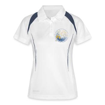 Frohes Neues Jahr Schriftzug Sektgläser Dekoration - Frauen Polo atmungsaktiv - Weiß/Navy - Vorne