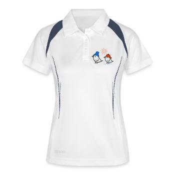 Spatz, Sonne, Frühling - Frauen Polo atmungsaktiv - Weiß/Navy - Vorne