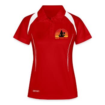 Meditative Frau Sonnenuntergang Design - Frauen Polo atmungsaktiv - Weiß/Navy - Vorne