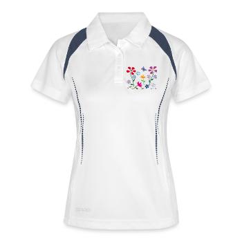 Prairie fleurie, jardin, papillon - Polo respirant Femme - blanc/marine - Devant