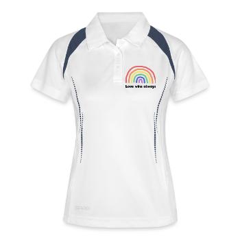 Frieden Liebe Regenbogen Statement Weltfrieden - Frauen Polo atmungsaktiv - Weiß/Navy - Vorne
