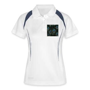 vogelliebhaber geschenke, Pfauenfedern - Frauen Polo atmungsaktiv - Weiß/Navy - Vorne