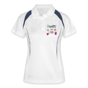 Nostalgisches 90er-Jahre-Thema - Frauen Polo atmungsaktiv - Weiß/Navy - Vorne
