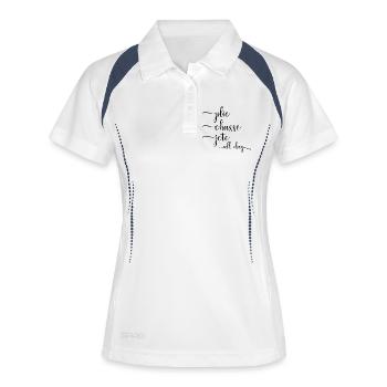 Ballerina Ballett Spruch Plie Chasse Jete All Day - Frauen Polo atmungsaktiv - Weiß/Navy - Vorne