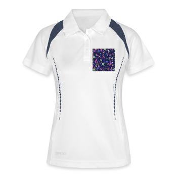 all over prints mädchen, kindliches Blumenmuster - Frauen Polo atmungsaktiv - Weiß/Navy - Vorne