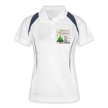 Un loup emblématique a des moutons de Noël sous le sapin - Polo respirant Femme - blanc/marine - Devant