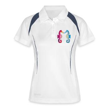 zwei zauberhafte Seepferdchen in Liebe verbunden - Frauen Polo atmungsaktiv - Weiß/Navy - Vorne