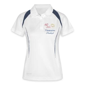 60 Jahre Diamantene Hochzeit Text rot blau gold - Frauen Polo atmungsaktiv - Weiß/Navy - Vorne