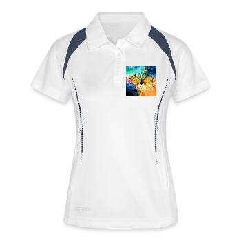 Bunter Schmetterlingsflügel - Frauen Polo atmungsaktiv - Weiß/Navy - Vorne