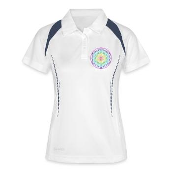 REGENBOGENBLUME DES LEBENS - Frauen Polo atmungsaktiv - Weiß/Navy - Vorne