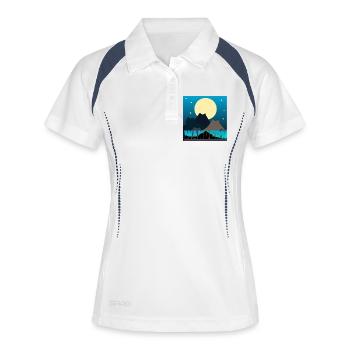 Katzen Landschaft - Vollmond - Wandern - Frauen Polo atmungsaktiv - Weiß/Navy - Vorne