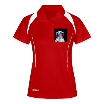 Astro-Katze - Frauen Polo atmungsaktiv - Weiß/Navy - Vorne