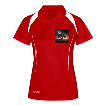 Weltenbaum im Kosmos - Frauen Polo atmungsaktiv - Weiß/Navy - Vorne