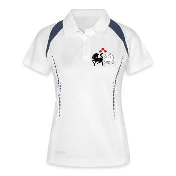 Zwei Pferde schwarz und weiß mit drei Herzen - Frauen Polo atmungsaktiv - Weiß/Navy - Vorne
