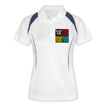 Frenchie Pop Art Vierfarb Design - Frauen Polo atmungsaktiv - Weiß/Navy - Vorne