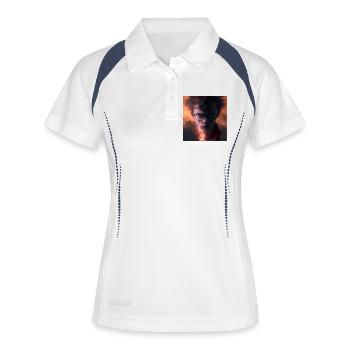 elektrik-Porträt – Blitz und inneres Feuer - Frauen Polo atmungsaktiv - Weiß/Navy - Vorne