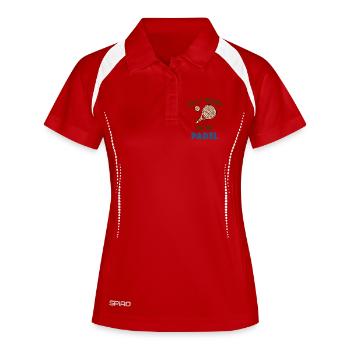Padelspiel Bälle Padel Schläger Aufschlag Spieler - Frauen Polo atmungsaktiv - Weiß/Navy - Vorne