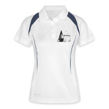 Norderney Segelboot und 2 Möwen - Frauen Polo atmungsaktiv - Weiß/Navy - Vorne