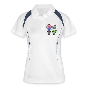 Padel Spieler Schläger Statement Bälle Padelspiel - Frauen Polo atmungsaktiv - Weiß/Navy - Vorne