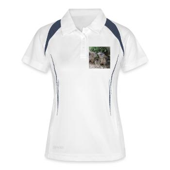 Murmeltiere 5 verschmust. Alpen Liebe und Geschenk - Frauen Polo atmungsaktiv - Weiß/Navy - Vorne