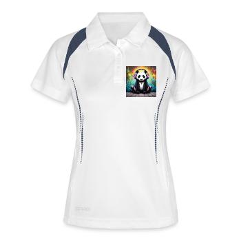 Panda mit neonfarbenen Kopfhörern - Frauen Polo atmungsaktiv - Weiß/Navy - Vorne