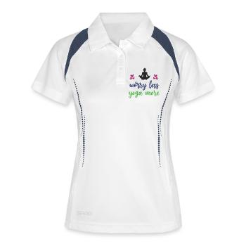 Sorgen Sie sich weniger Yoga Mehr - Frauen Polo atmungsaktiv - Weiß/Navy - Vorne