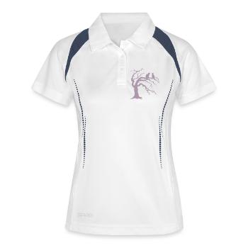 Toter baum mit 2 Katzen Silhouette - Frauen Polo atmungsaktiv - Weiß/Navy - Vorne