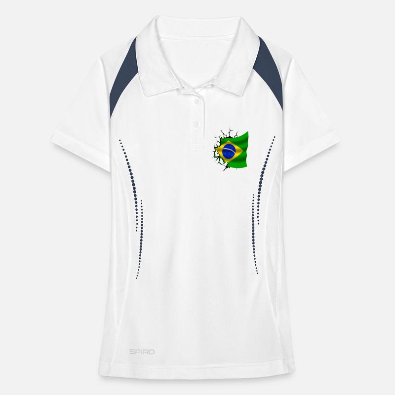 Drapeau du Brésil - Brésil - Drapeau Broken Design Polo respirant Femme