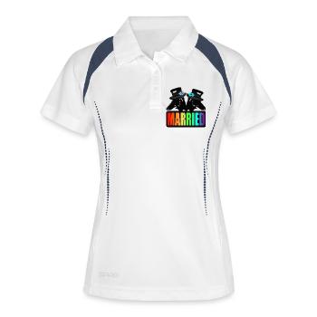 LGBTQ-PAAR VERHEIRATET - HOCHZEIT - SCHWULER BRÄUTIGAM - Frauen Polo atmungsaktiv - Weiß/Navy - Vorne