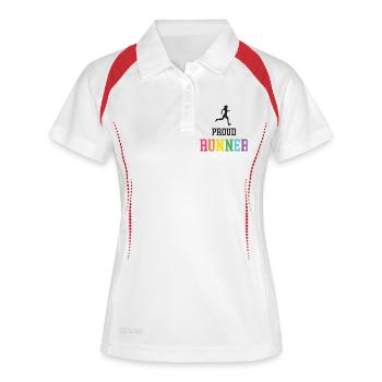 Stolze LGBT-Läuferin - Frauen Polo atmungsaktiv - Weiß/Navy - Vorne