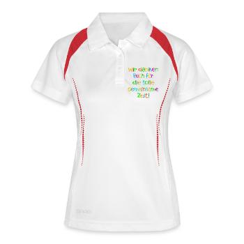 Abschiedssprüche Team - Dankbarkeit ZEIT - Frauen Polo atmungsaktiv - Weiß/Navy - Vorne