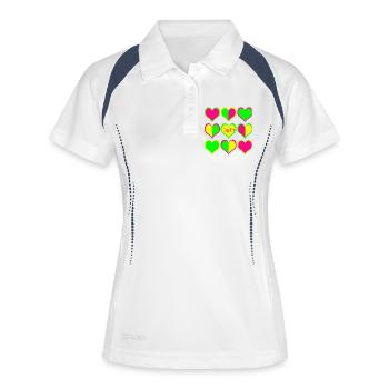 Neon Herzen Muster HeartBeat - Frauen Polo atmungsaktiv - Weiß/Navy - Vorne