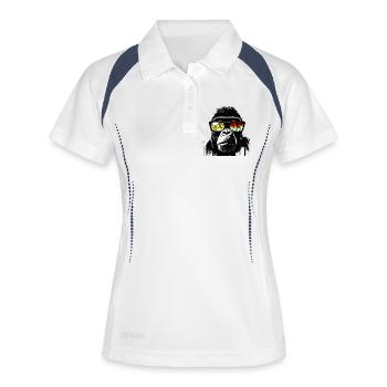 Gorilla mit Palmen-Sonnenbrille - Frauen Polo atmungsaktiv - Weiß/Navy - Vorne