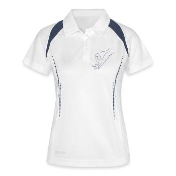 Handzeichen Loch Gereingeguckt Kinderspiel - Frauen Polo atmungsaktiv - Weiß/Navy - Vorne
