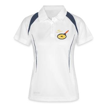 „Hilfe ich crêpiere“ Pfannkuchen Wortspiel - Frauen Polo atmungsaktiv - Weiß/Navy - Vorne
