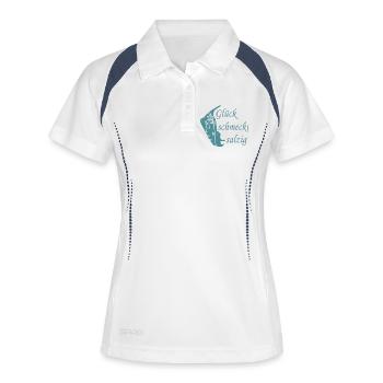 Glück schmeckt salzig – Amrum Nordsee Insel Design - Frauen Polo atmungsaktiv - Weiß/Navy - Vorne