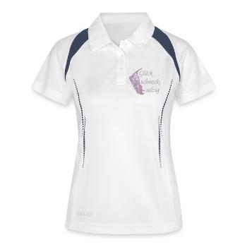 Glück schmeckt salzig – Amrum Nordsee Insel Design - Frauen Polo atmungsaktiv - Weiß/Navy - Vorne