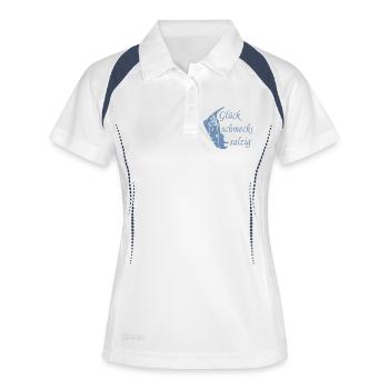 Glück schmeckt salzig – Amrum Nordsee Insel Design - Frauen Polo atmungsaktiv - Weiß/Navy - Vorne