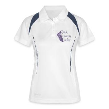 Glück schmeckt salzig – Amrum Nordsee Insel Design - Frauen Polo atmungsaktiv - Weiß/Navy - Vorne