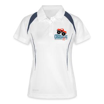 Crushing It Hotrod Grafik - Frauen Polo atmungsaktiv - Weiß/Navy - Vorne