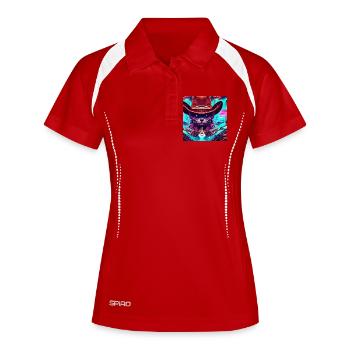 SpaceCat - Frauen Polo atmungsaktiv - Weiß/Navy - Vorne