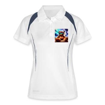 Teddy in Berlin II - Frauen Polo atmungsaktiv - Weiß/Navy - Vorne