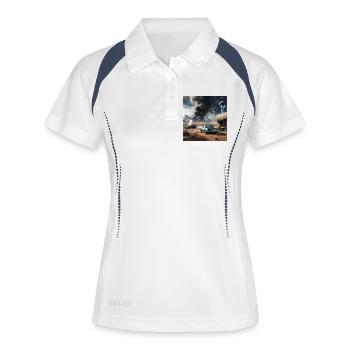 UFO über Wüstenstaub - Frauen Polo atmungsaktiv - Weiß/Navy - Vorne