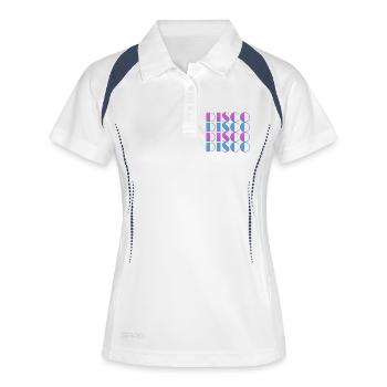 Lebendiges Disco-Textmuster-Design - Frauen Polo atmungsaktiv - Weiß/Navy - Vorne